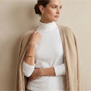 Brooks Brothers White Supima Cotton Turtleneck Rollneck Top Golden Fleece Logo